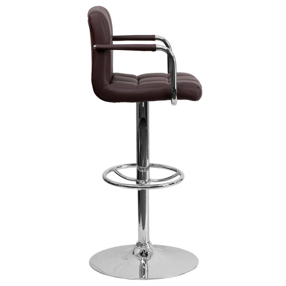 Sleek Brown Quilted Vinyl Adjustable Swivel Barstool with Chrome Base