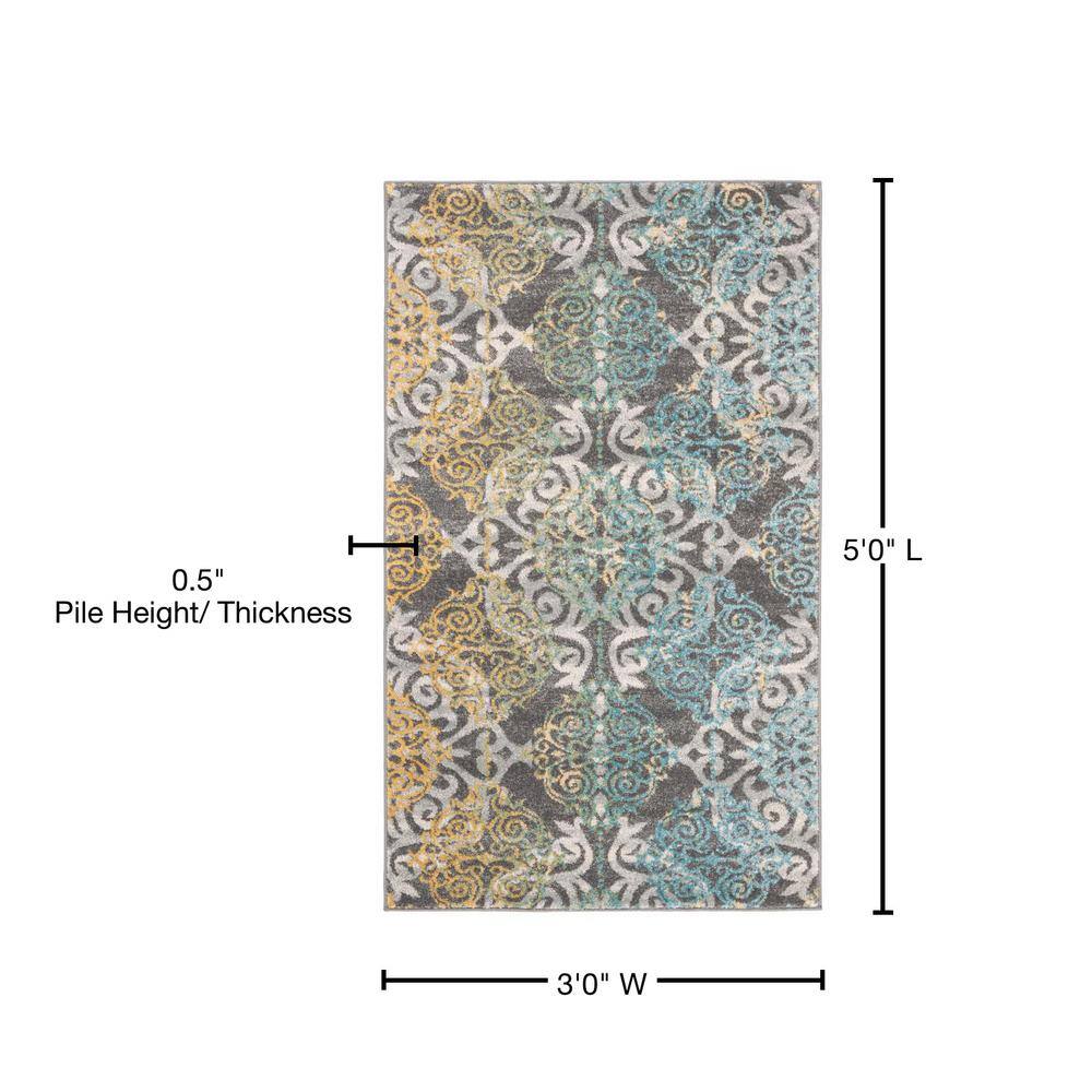 Grey and Ivory High Pile Synthetic Area Rug