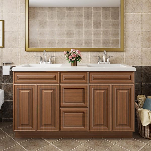 Hausvita 60 in. W x 21 in. D x 34.5 in. H in Cameo Scotch Plywood Ready to Assemble Floor Vanity Sink Base Kitchen Cabinet