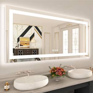 72 in. W x 32 in. H Rectangular Frameless LED Frontlet,RGB Backlit Anti-Fog Tempered Glass Wall Bathroom Vanity Mirror