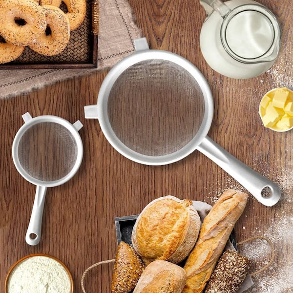 Ultra-Fine Nylon Mesh Strainer Set of 3-Pieces with Non-Slip Handle for Yogurt Juice Pasta Tea Baking Kitchen