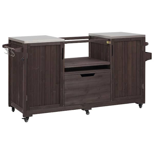 OLUMAT 66.5 in. W Brown Farmhouse Solid Wood Outdoor Kitchen Island ...