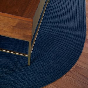 Texturized Solid Navy Poly 5 ft. x 8 ft. Oval Braided Area Rug