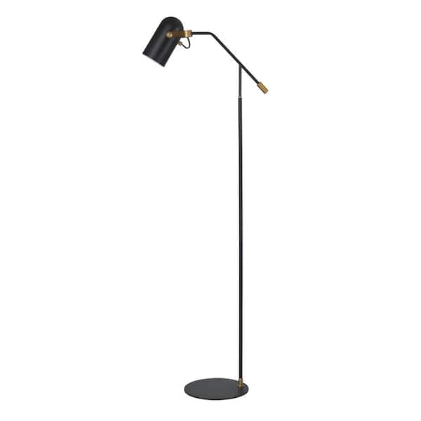 StyleCraft Retro 61 in. Matte Black, Brass Floor Lamp