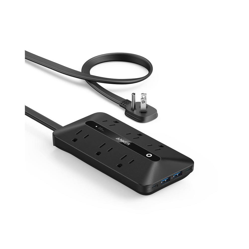 10-in-1, 5 ft. 20-Watt Ultra Thin Flat Plug Power Strip 6-Outlets Surge Protector in Black with 4 USB and Extension Cord price history on PriceWatchPro
