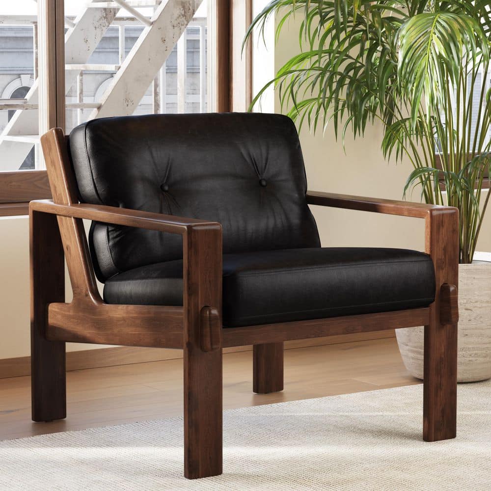Poly and Bark Skive Onyx Black Leather Lounge Arm Chair LR-D347