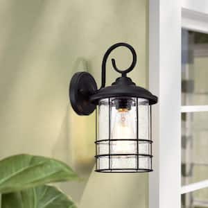 1-Light Matte Black Outdoor Wall Lantern Sconce with Anti-Rust and Waterproof