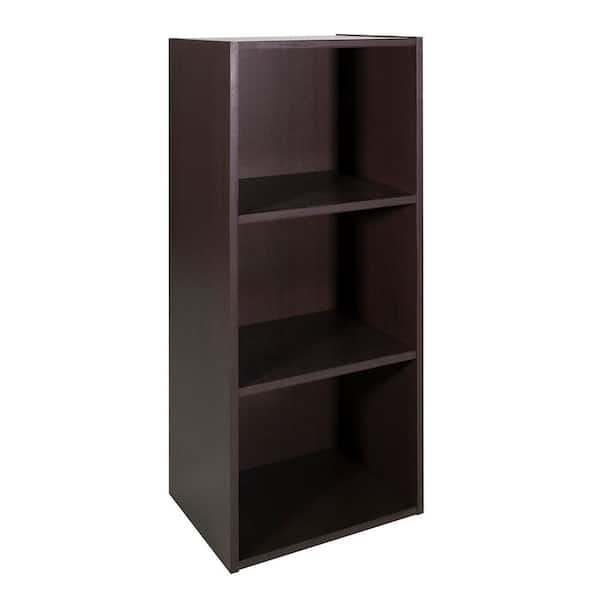 Homy Casa Mervin 35 in. Dark Brown 3-Shelf Standard Bookcase
