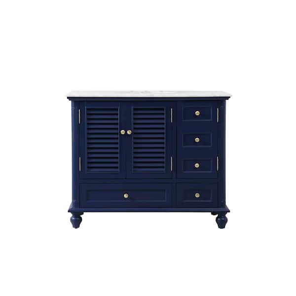 Unbranded Timeless Home 42 in. W Single Bath Vanity in Blue with Marble Vanity Top in Carrara with White Basin