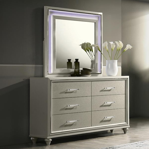 NEW CLASSIC HOME FURNISHINGS New Classic Furniture Lumina Gray 6-Drawer 60 in. Wood Dresser with Mirror