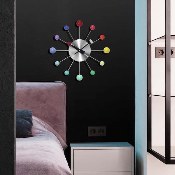 Infinity Instruments Orb Spoke Rainbow Aluminum Wall Clock, 15 in