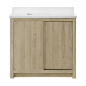 Whitsail 37 in. W x 19.5 in. D x 35.38 in. H Single Sink Bath Vanity in Weathered Tan with White Engineered Stone Top