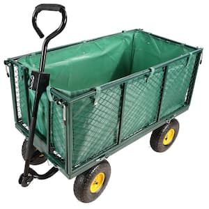 4.5 cu. ft. Metal Green Flower Cart Garden Cart to Transport Firewood