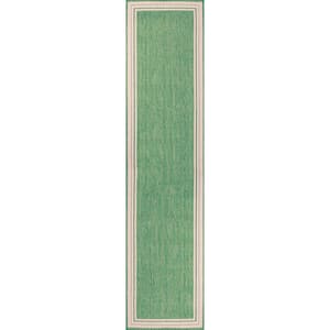 James Modern Border Stripe Green/Cream 2 ft. x 8 ft. Indoor/Outdoor Area Rug