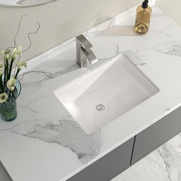 20 in . Ceramic Rectangular Undermount Bathroom Sink in White with Overflow Hole