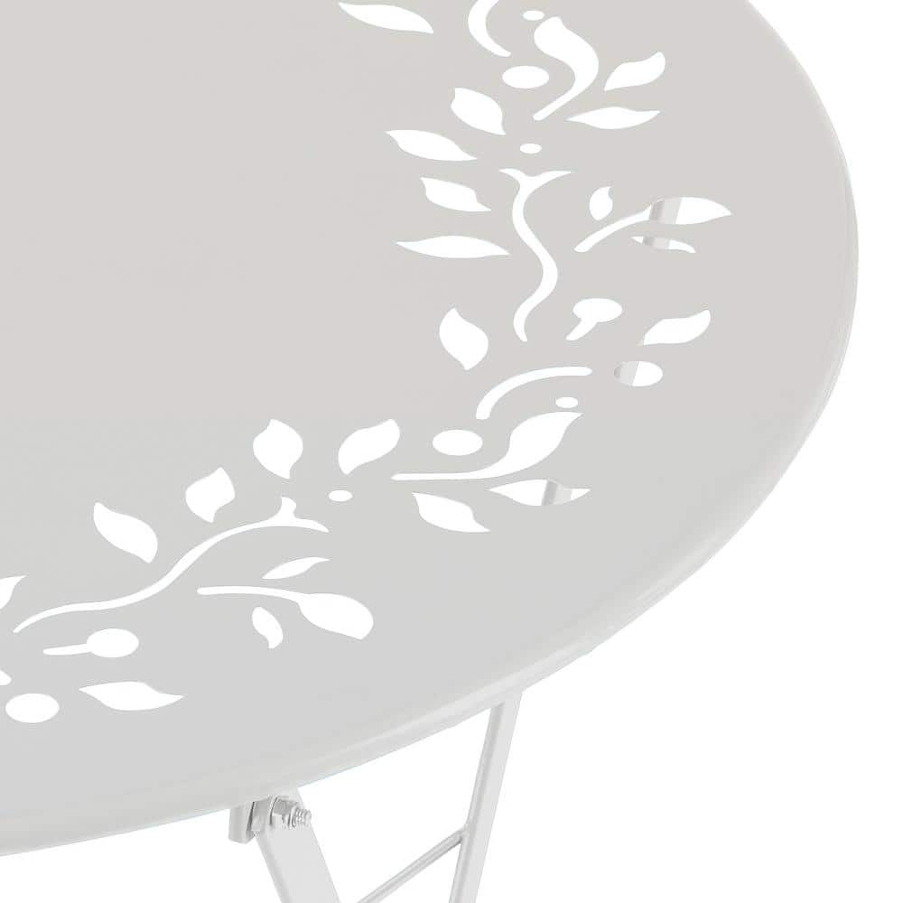 Chic Floral Cut-Out White Steel 3-Piece Patio Bistro Set