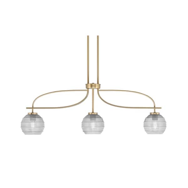 Unbranded Olympia 13 in. 3-Light Chandelier New Age Brass Clear Ribbed Glass Shade
