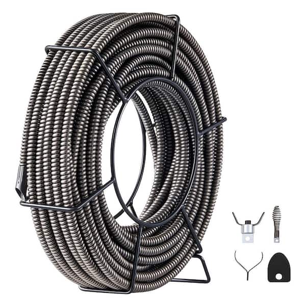 Drain Cleaning Cable, 75 Ft. x 1/2 In., Cable Drain Auger, Cable Cleaner Snake, Clog Drain Cleaning, Solid Spring Steel