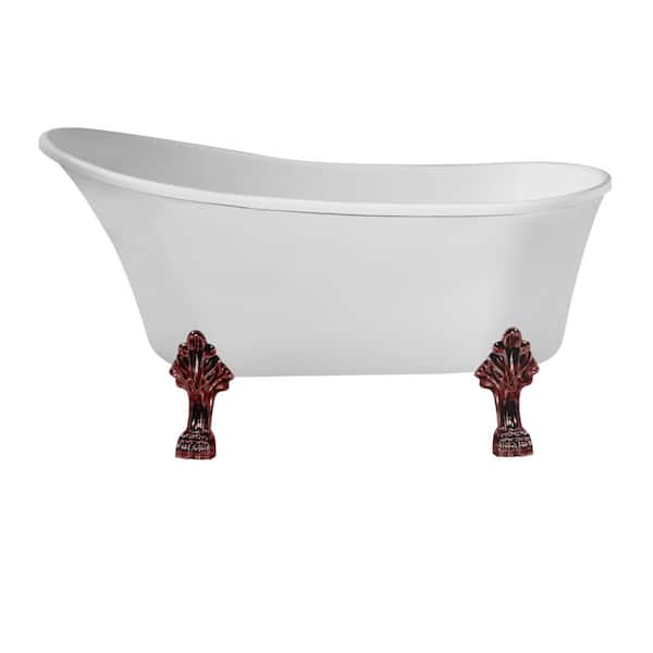 Streamline 67 in. Acrylic Clawfoot Non-Whirlpool Bathtub in Glossy White With Matte Oil Rubbed Bronze Drain, Clawfeet