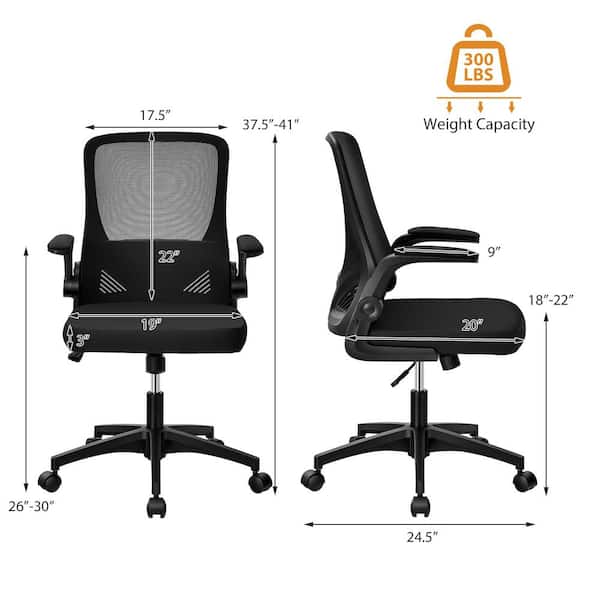 Angeles Home Black Sponge Office Chair with Flip-Up Arms and Foldable Backrest