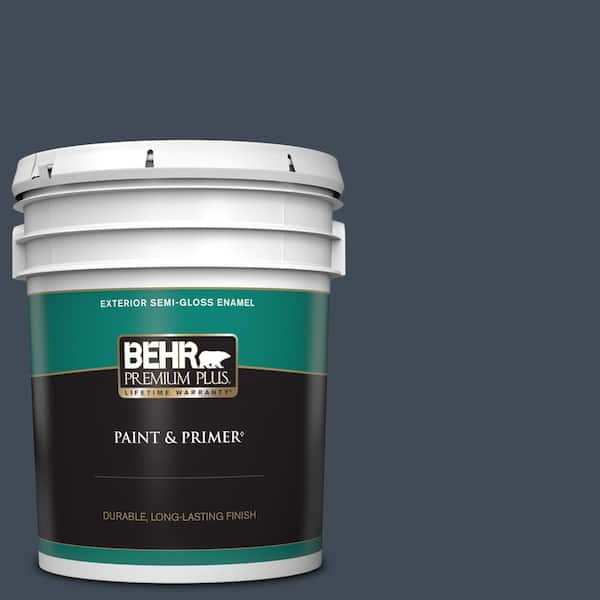 BEHR PREMIUM PLUS 5 gal. #PPF-58 Dark Night Semi-Gloss Enamel Exterior Paint & Primer