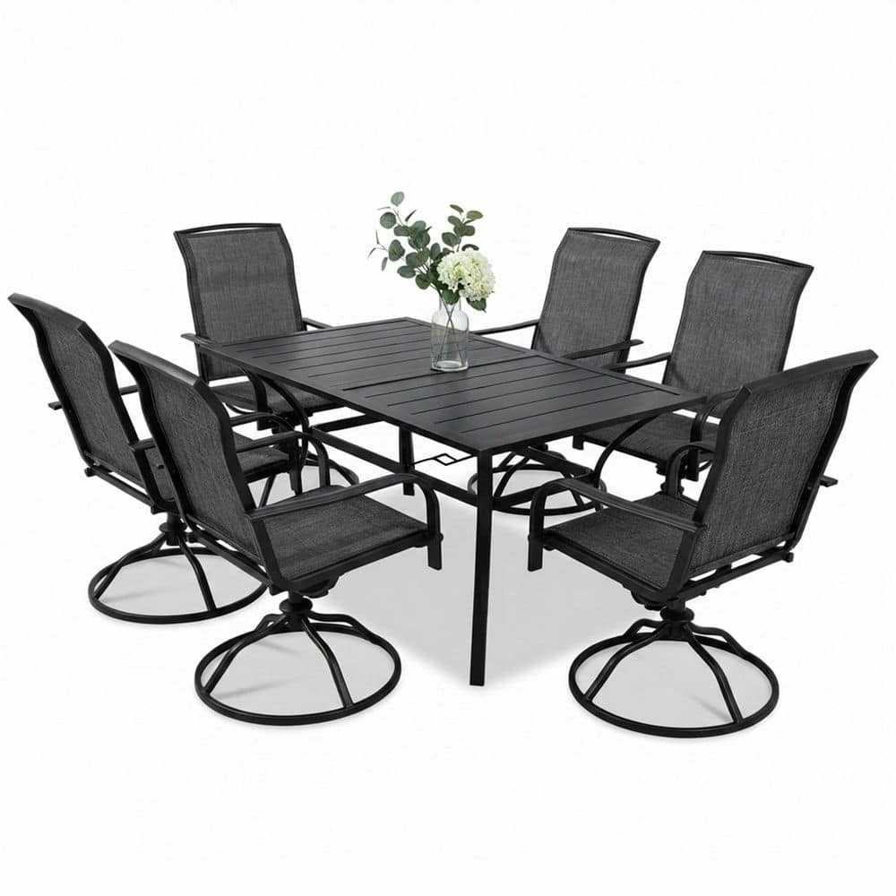7-Piece Rust-Free Sling Outdoor Dining Set with 6-Swivel Rocking Chairs and Rectangular Steel Table price history on PriceWatchPro