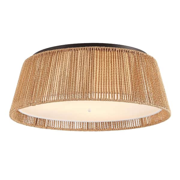 20 in. 3-Light Bronze Hand Woven Rope Flush Mount