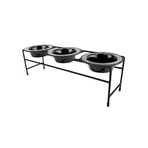 Modern Triple Diner Feeder with Stainless Steel Cat/Dog Bowls, Midnight Black