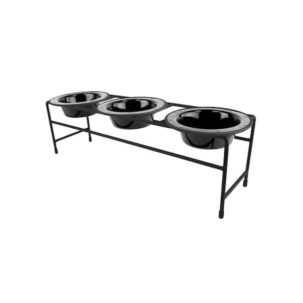 Platinum Pets Modern Triple Diner Feeder with Stainless Steel Cat/Dog Bowls, Midnight Black