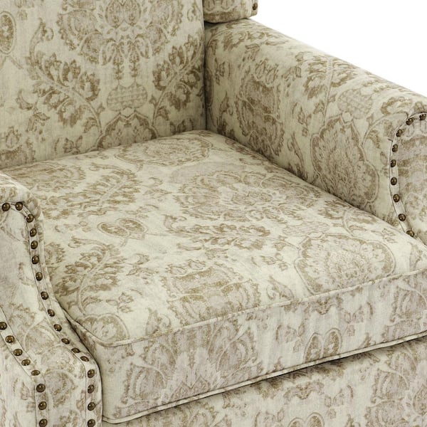 Uixe Retro White Floral Pattern Linen Nailhead Trim