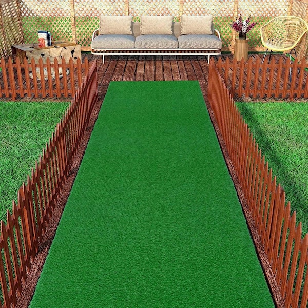 Meadowland Collection Waterproof Solid 3 ft. x 20 ft. Green Indoor/Outdoor Artificial Grass Runner Rug