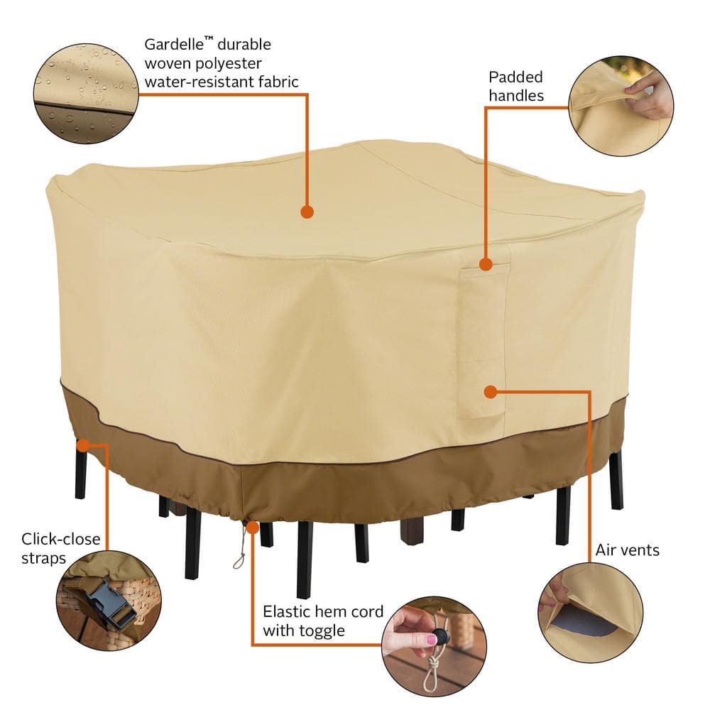 Tan and Brown Heavyweight Polyester Square Patio Furniture Cover