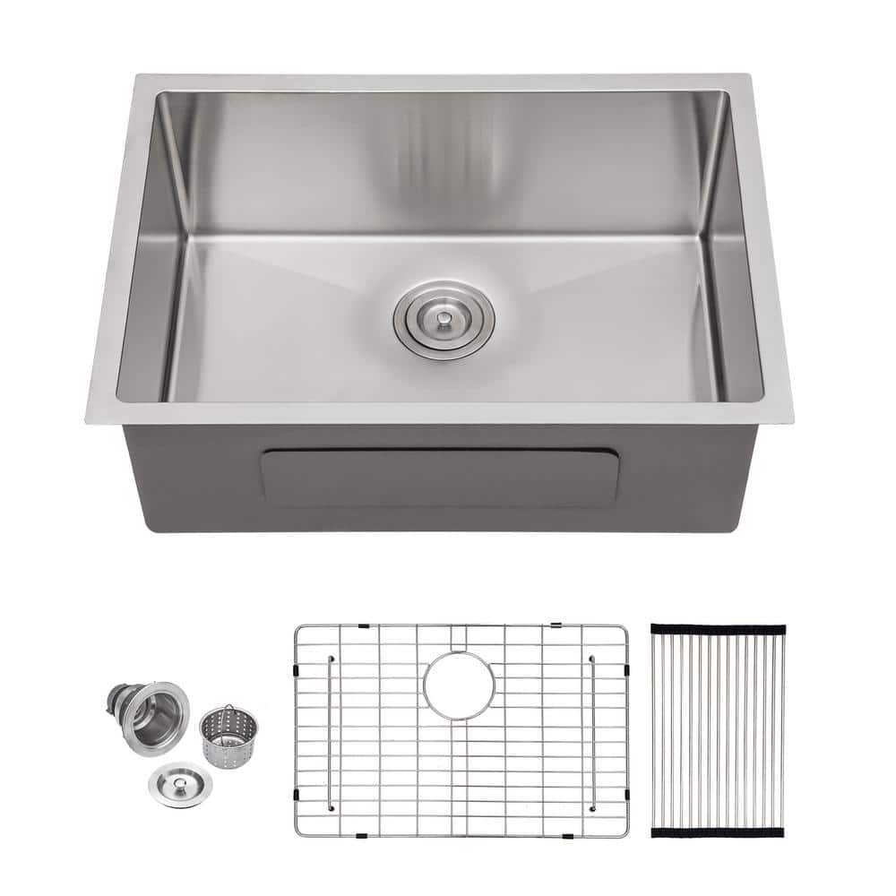 Sarlai 27 in. Undermount Single Bowl 16-Gauge Stainless Steel Round ...
