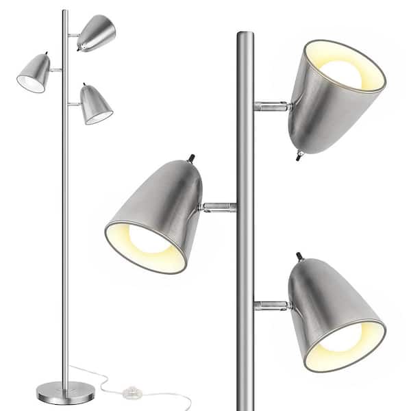 64 in. Brushed Silver 3-Light Tree Floor Lamp with 3 Bulbs