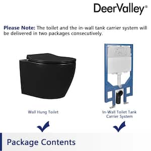 2-Piece 1.1/1.6 GPF Elongated Toilet Wall Mounted Wall Hung Toilet w/Concealed In-Wall Toilet Tank (Seat Included) Black