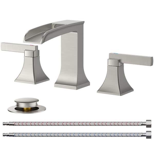 8 in. Widespread Double Handle Bathroom Faucet with Metal Pop-up Drain Lead-Free in Brushed Nickel