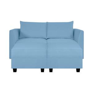 56.1 in. Linen Contemporary Loveseat with Double Ottoman for Sectional Sofa in. Robin Egg Blue