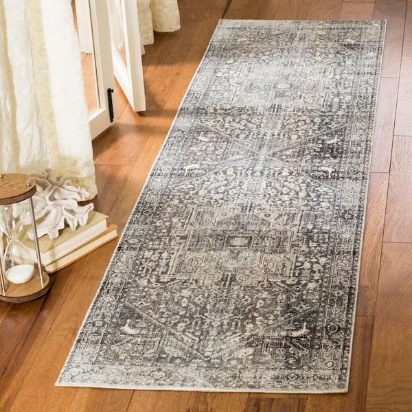 Vintage Persian 2 ft. x 8 ft. Gray/Charcoal Distressed Ornate Runner Rug