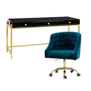 Yakira Teal Polyster Desk and Chair Set with Swivel Task Chair
