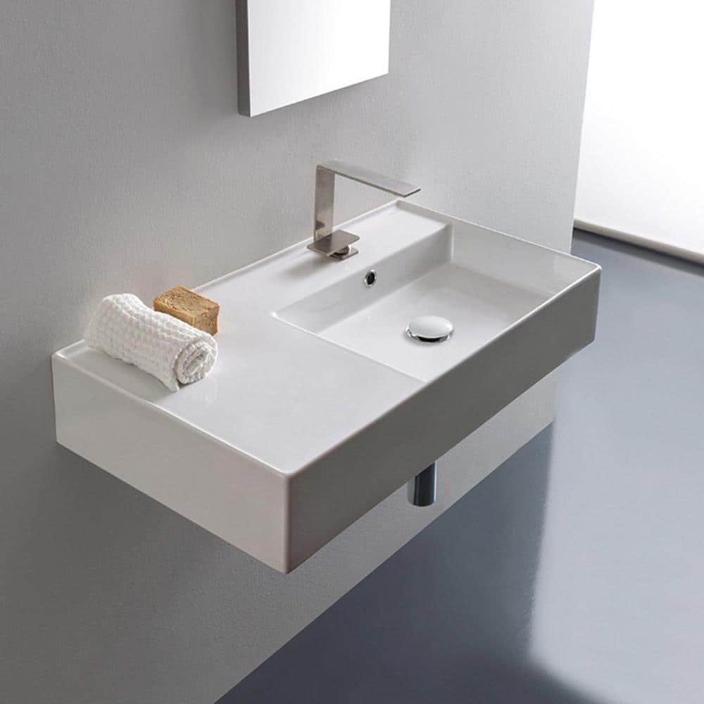 Scarabeo 32'' White Ceramic Wall-Mount Bathroom Sink with Overflow
