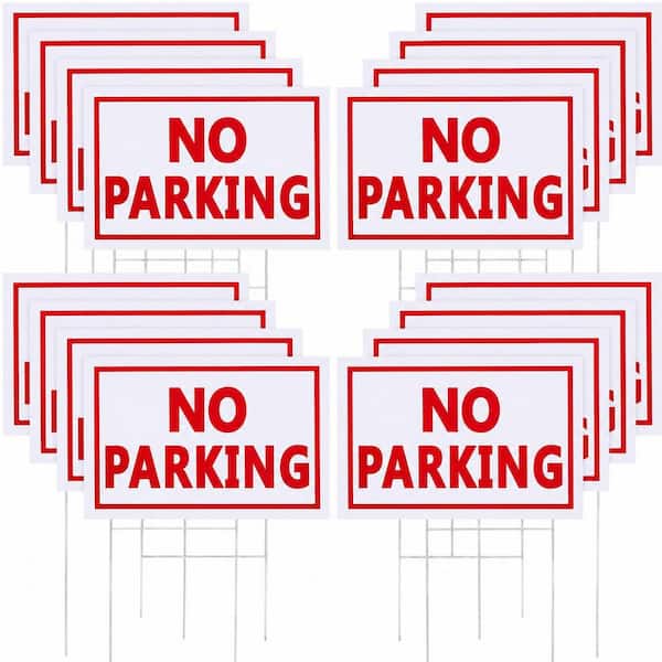 16 Pack No Parking Signs with Metal Stakes Double Sided Corrugated Plastic Yard Sign for Outdoor Lawn Driveway