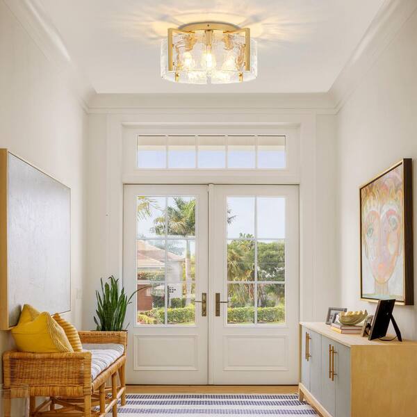 ゴールドキング　シャンデリア　照明 ZSMIHDOH 18.5 in. 4-Light Modern Gold Drum Flush Mount Ceiling