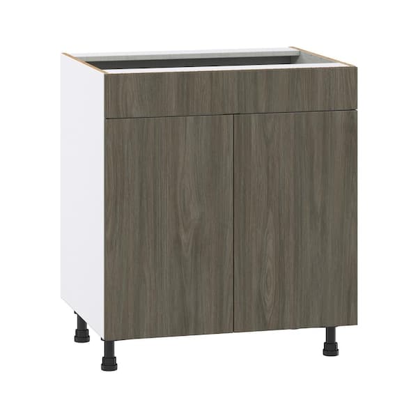 J COLLECTION Medora textured 30 in. W x 34.5 in. H x 24 in. D Slab Walnut Assembled Built-In Microwave Base Kitchen Cabinet