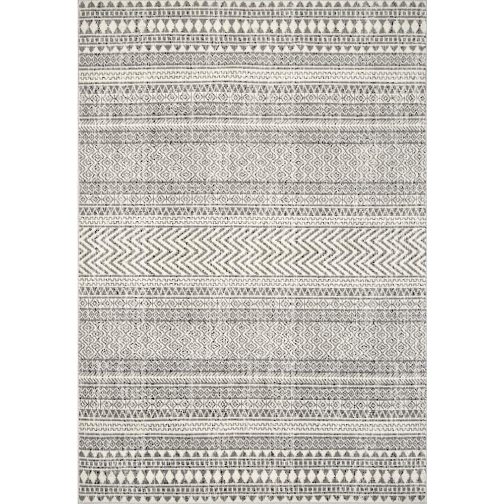 Modern Geometric Gray 10' x 14' Easy-Care Synthetic Area Rug