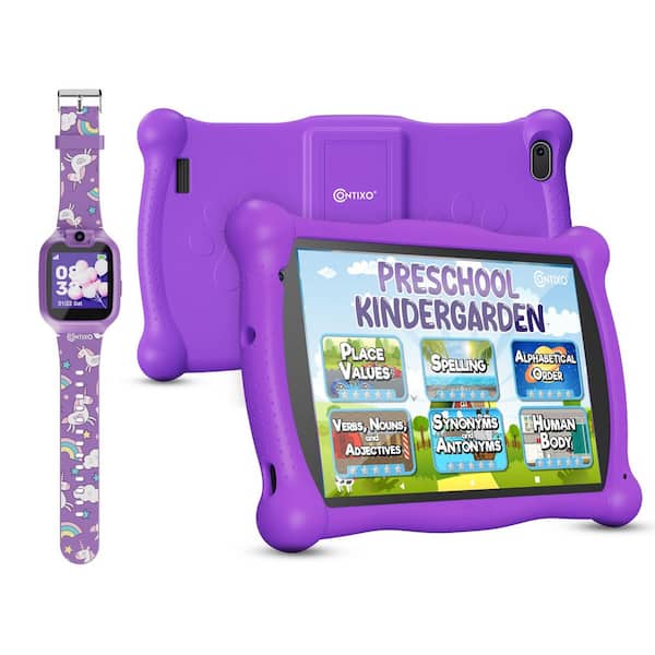 V10 7 in. Kids Android Tablet 32GB Stylus and Smartwatch Bundle, Purple