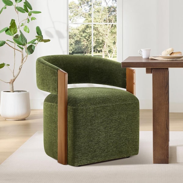 Ines Green Fabric Modern Upholstered Dining Chairs with Discreet Rolling Wheels for Dining Room, Kitchen
