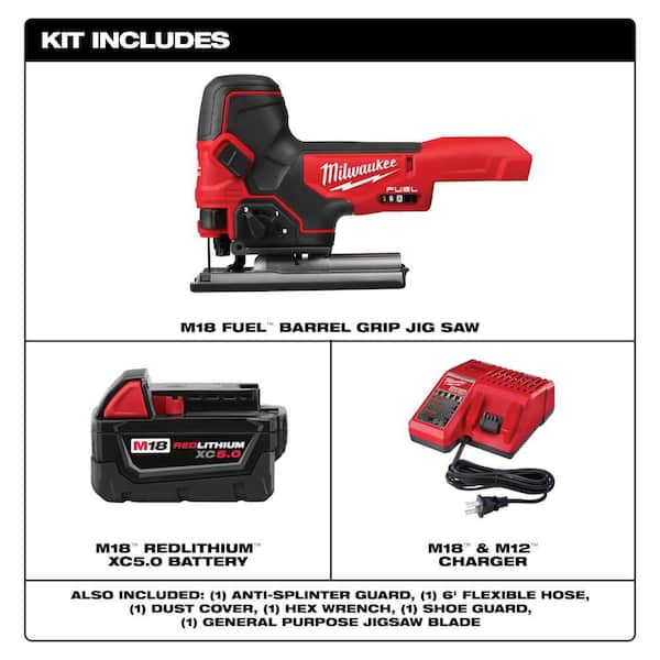 M18 FUEL 18-Volt Lithium-Ion Brushless Cordless Barrel Grip Jig Saw w/5.0Ah Battery Starter Kit
