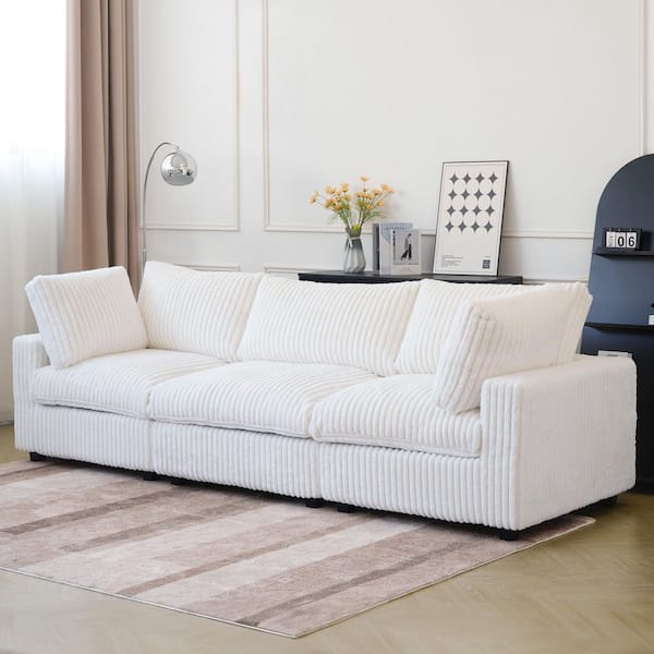Lawson Cloud Couch 118 in. Square Arm Faux Rabbit Fur Velvet Modular Sofa with Washable Covers for Kids Room in. White