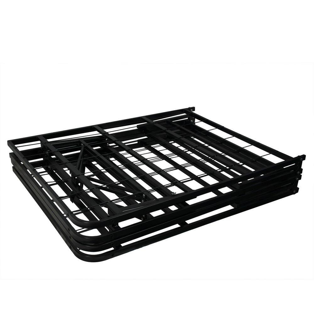 Close-up view of the metal mesh guardrail on a platform bed frame.