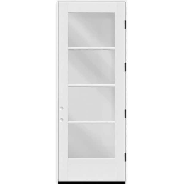 Legacy 32 in. x 96 in. Icon 4-Lite Modern Clear Glass LHOS Unfinished Fiberglass Prehung Front Door with 4-9/16 Jamb